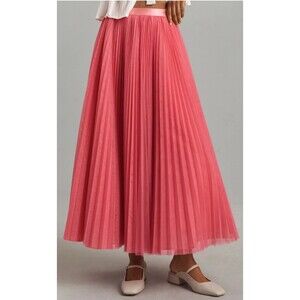 Anthropologie Hutch Skirt Classic Preppy Rose Holiday Pleated Tulle Medium NWT